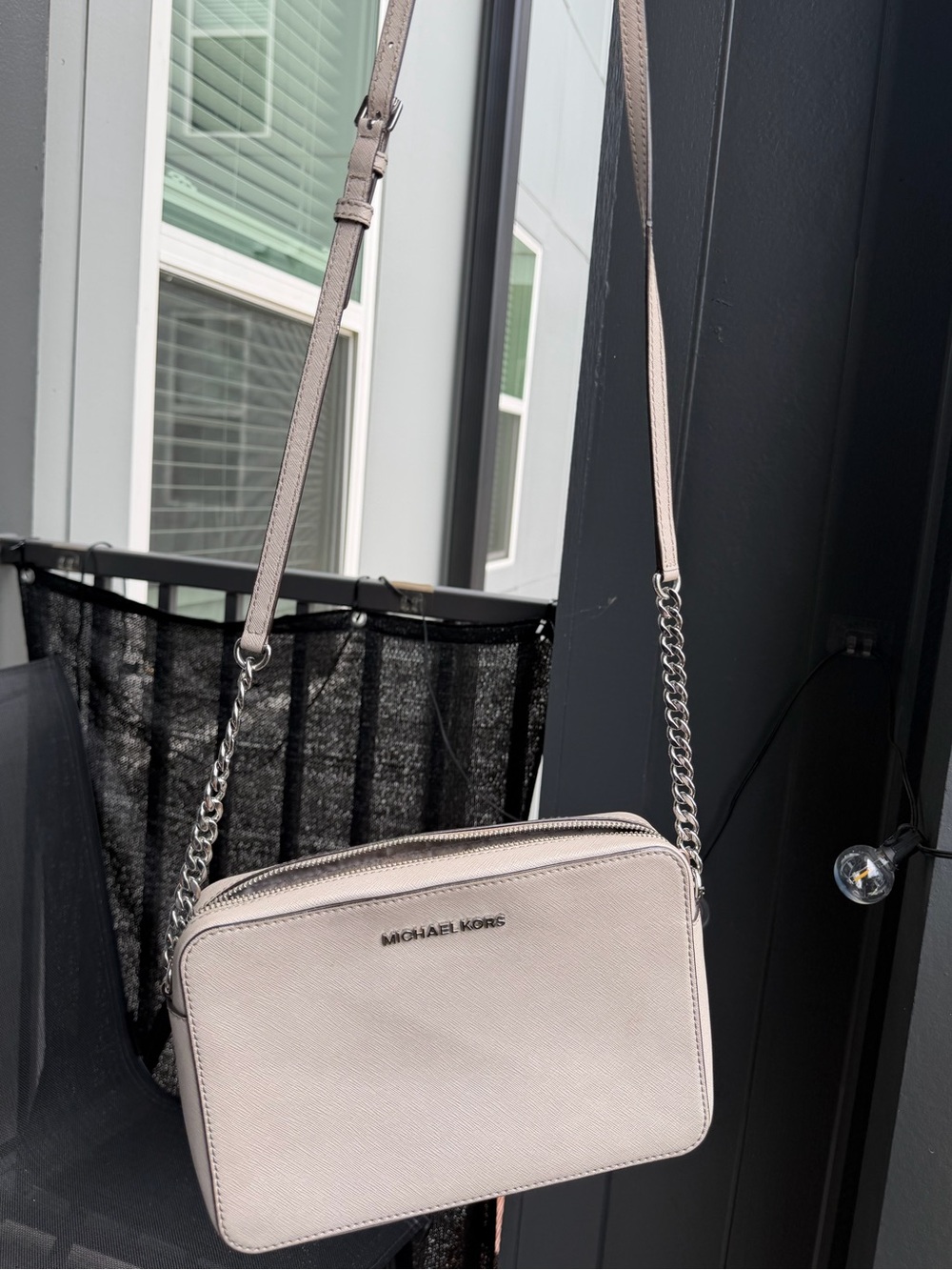 Michael Kors Gray Crossbody with Silver Chain